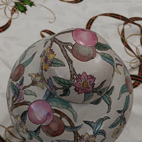 Ceramic ginger jar Vase with Flowers Leaves and Fruit Design Made in - Picture 3 of 4